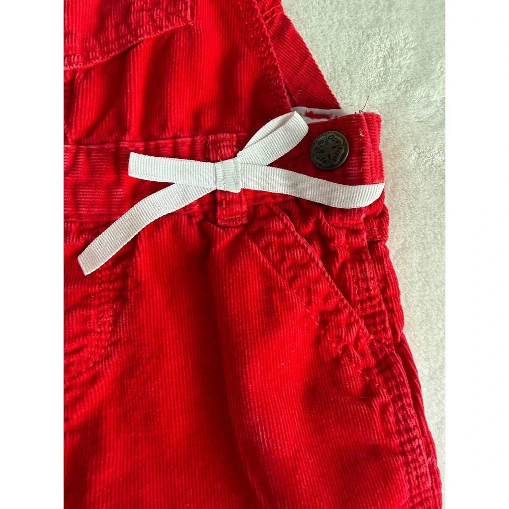 Vintage OshKosh B'gosh Red Corduroy Overalls with White Bow 24 Months Y2K‎ 80s
